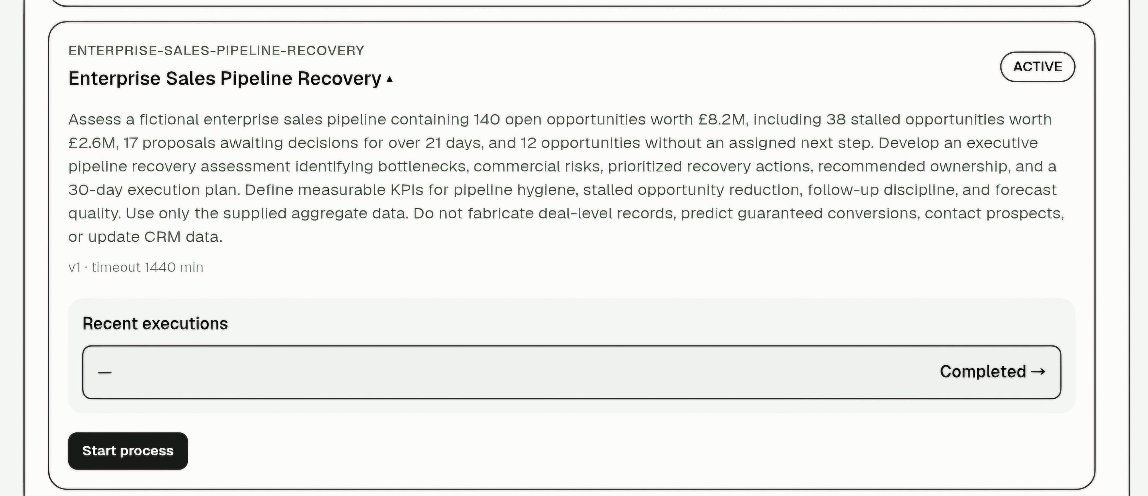 Business Processes: Enterprise Sales Pipeline Recovery — execution screenshot 1