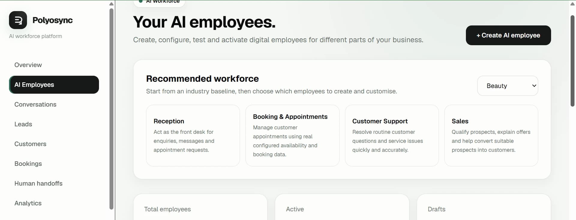 AI Workforce dashboard
