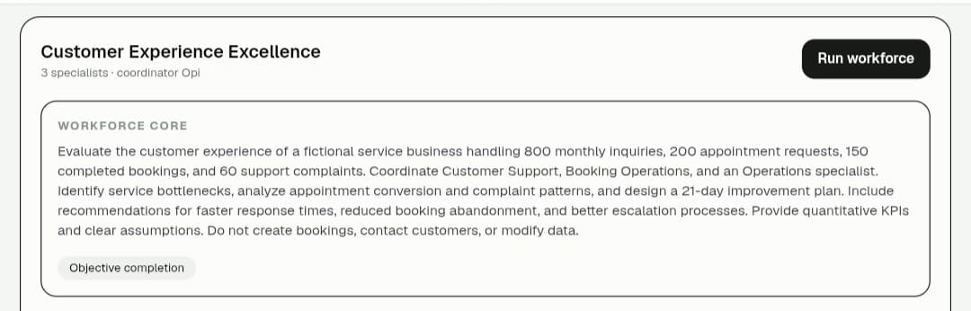 AI Workforce: Customer Experience Excellence — execution screenshot 1