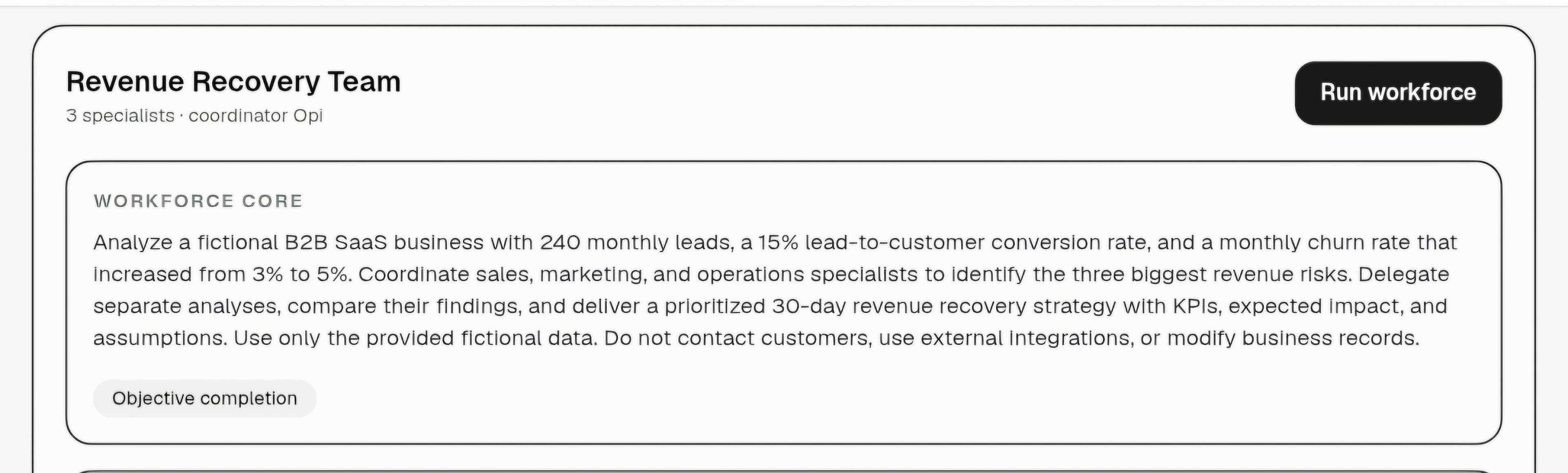 AI Workforce: Revenue Recovery Team — execution screenshot 1